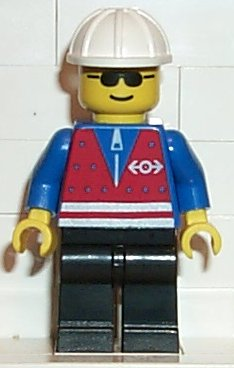 LEGO Minifigure-Red Vest and Zipper - Black Legs, White Construction Helmet-Train-TRN056-Creative Brick Builders